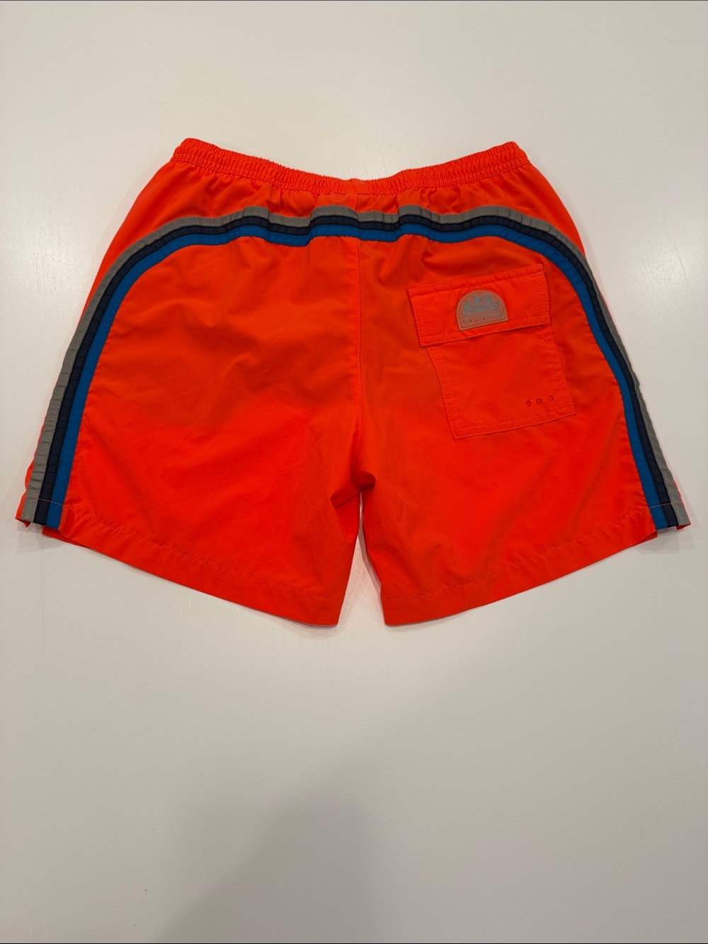 Sundek Men's Neon Orange Swim Trunks with Side Stripe Size S